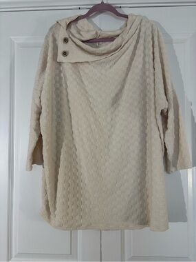 Cream Textured Cowl-Neck Button-Toggle Sweater